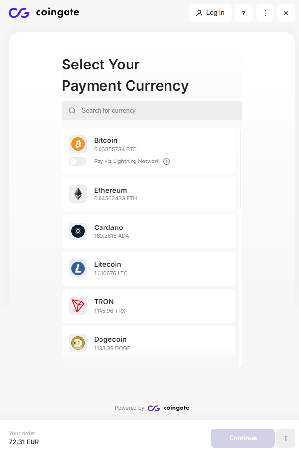 selet Kryptowährung zu zahlen coingate
