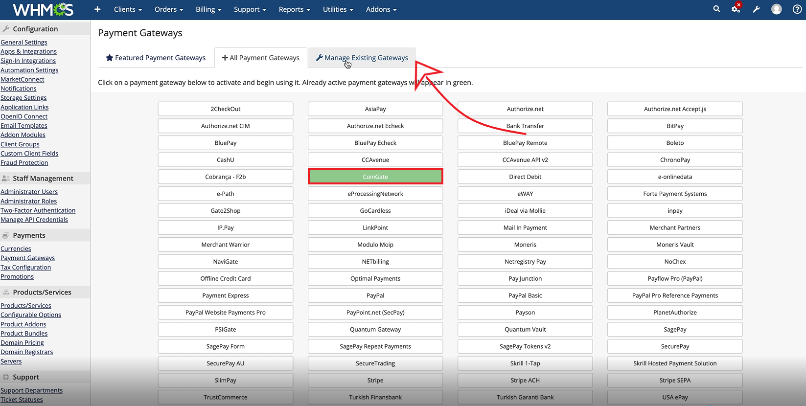 quatrième étape de l'installation du plugin whmcs