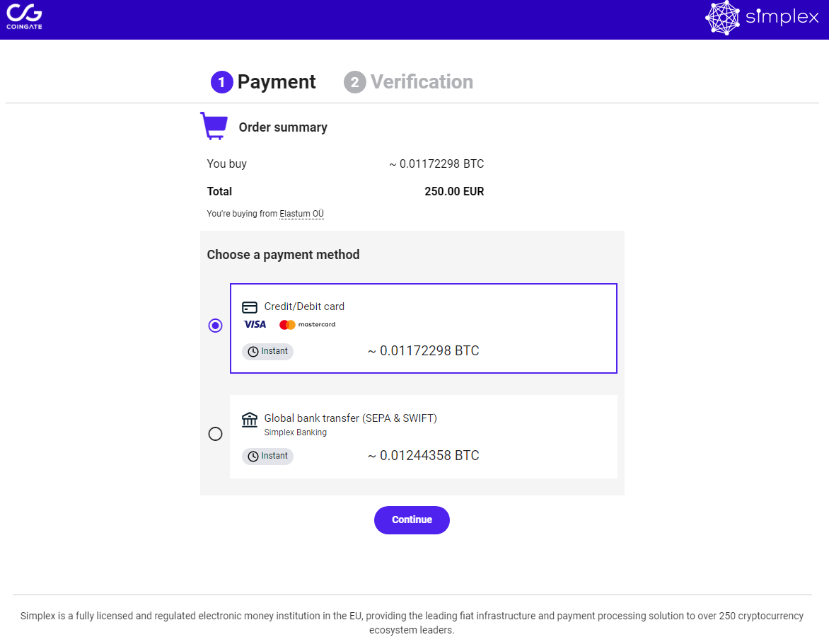 simplex payment methods