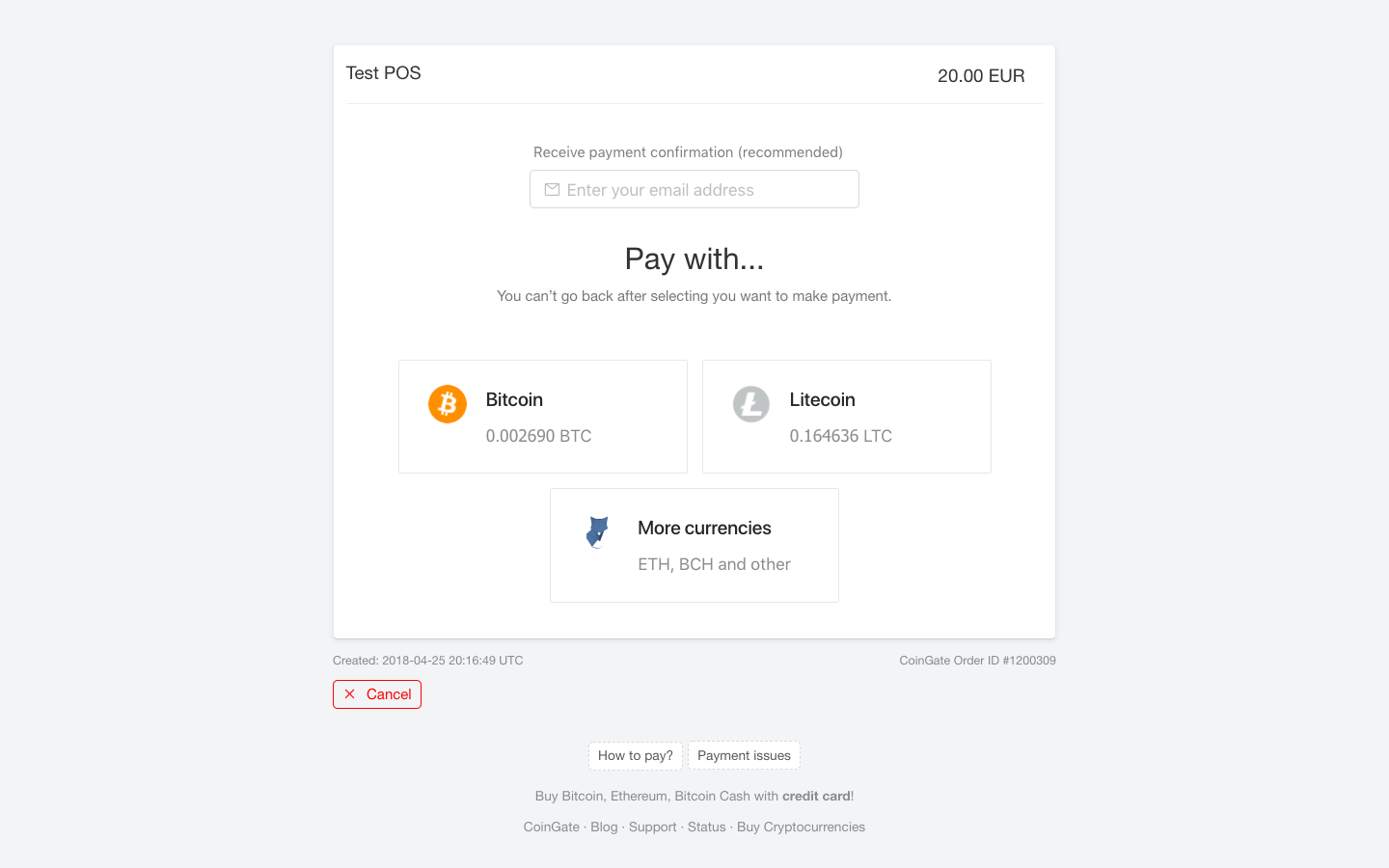 CoinGate new invoice design - Bitcoin, Litecoin, 50+ other cryptocurrencies 