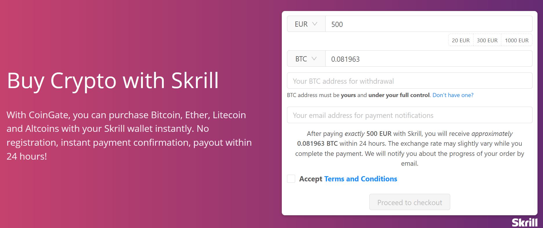 Buy with Skrill - CoinGate