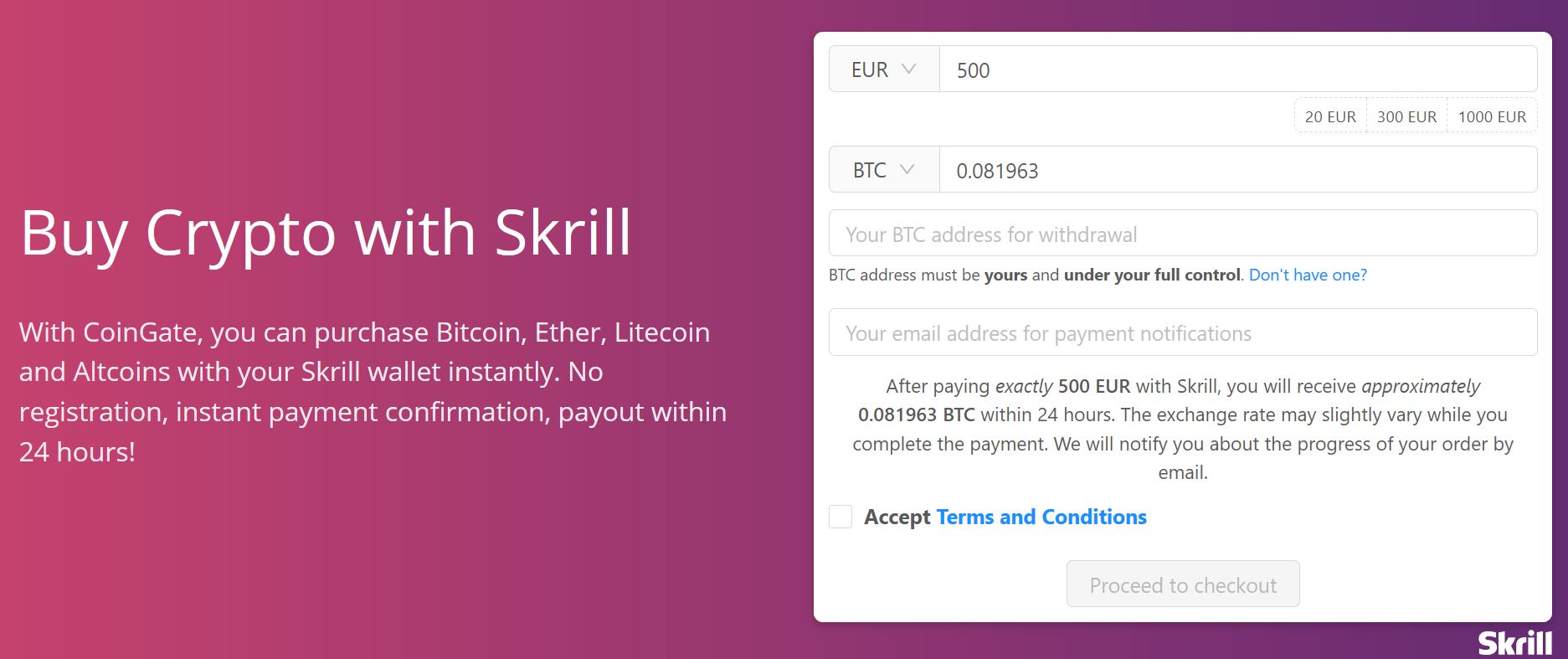 buying bitcoins with skrill with coingate