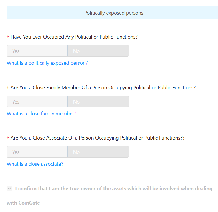 politically exposed person coingate