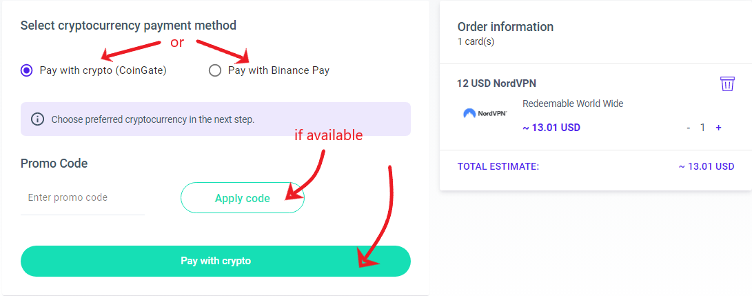 cartes cadeaux binance pay