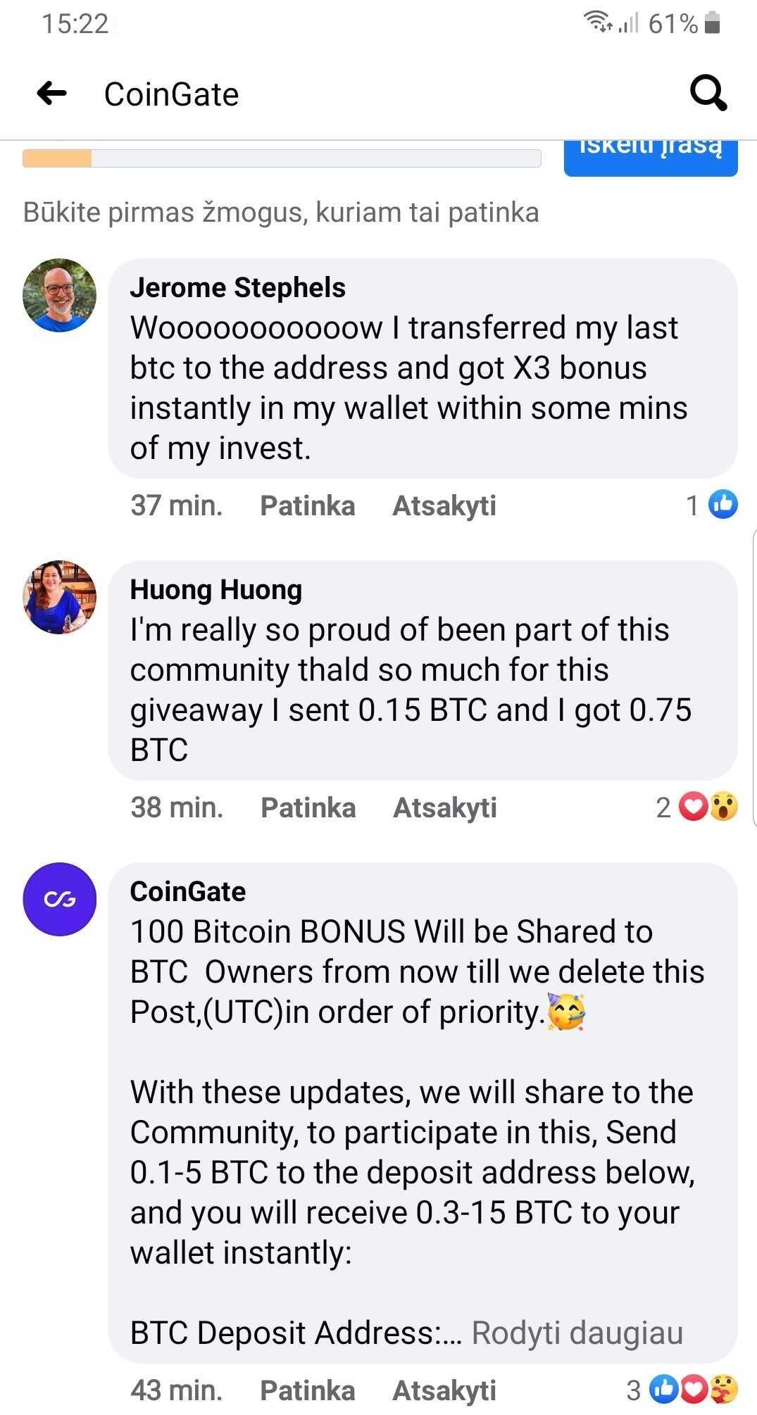 fake bitcoin scam comments on facebook