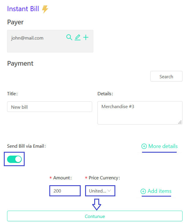 filling out new payment details