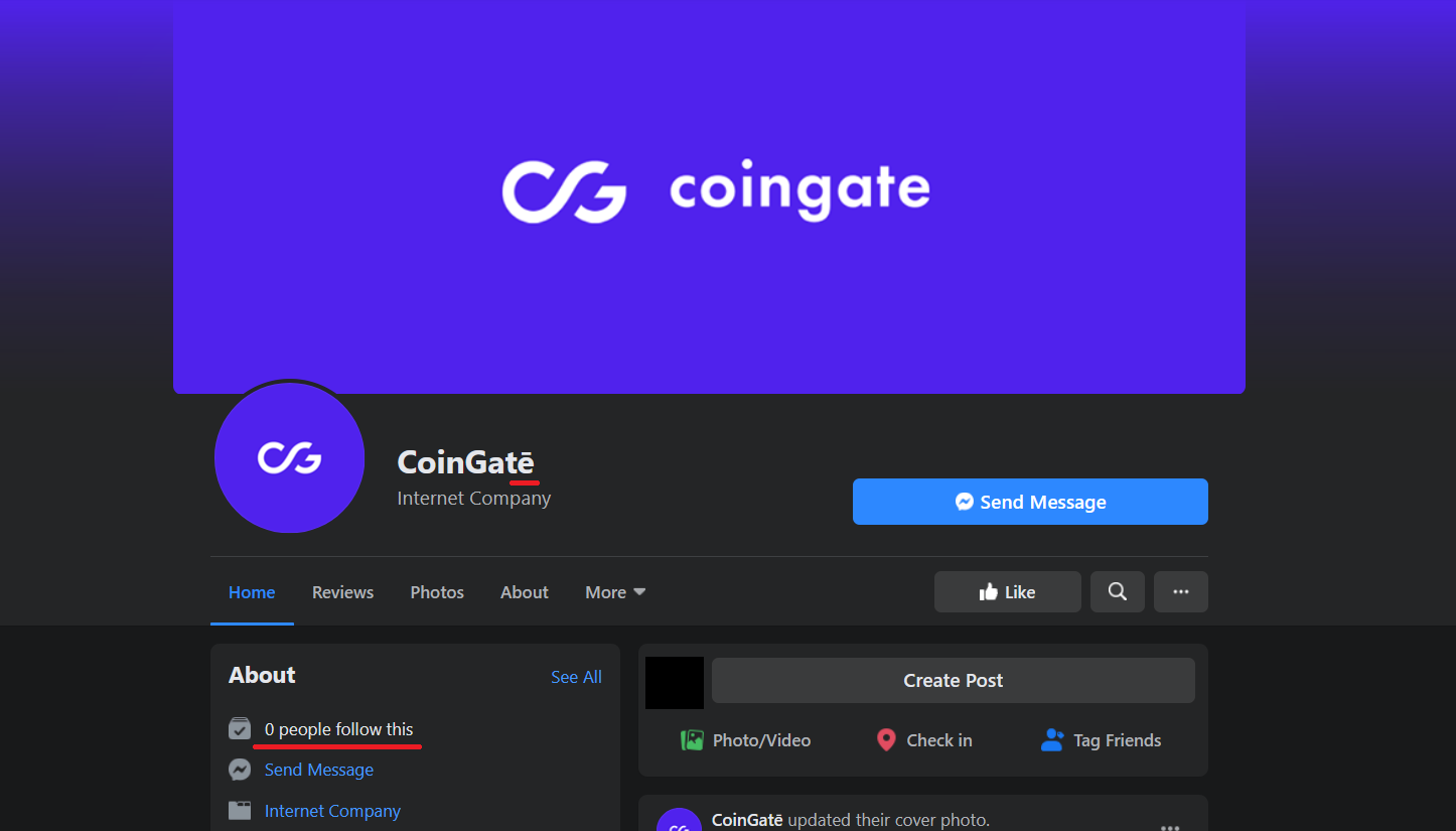 fake coingate facebook page 