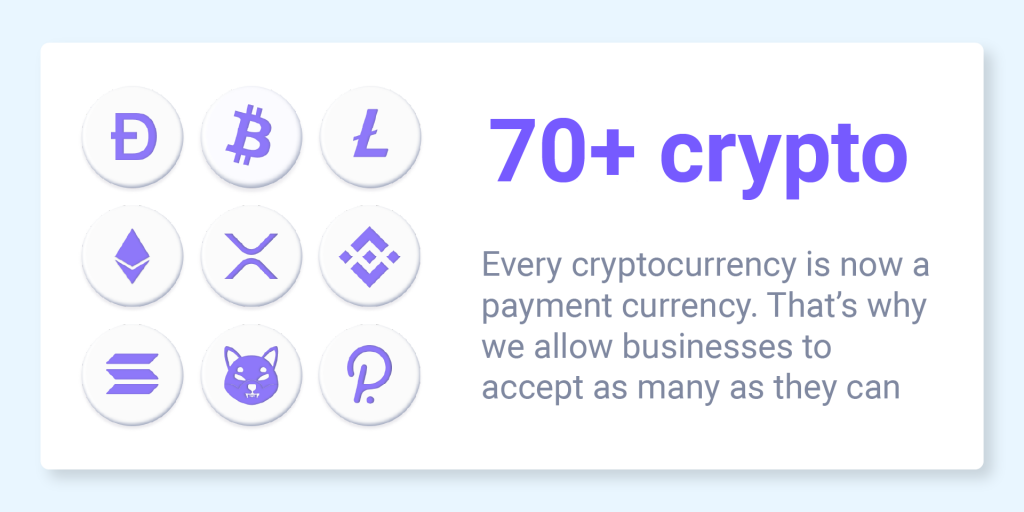 acepta 70 criptomonedas